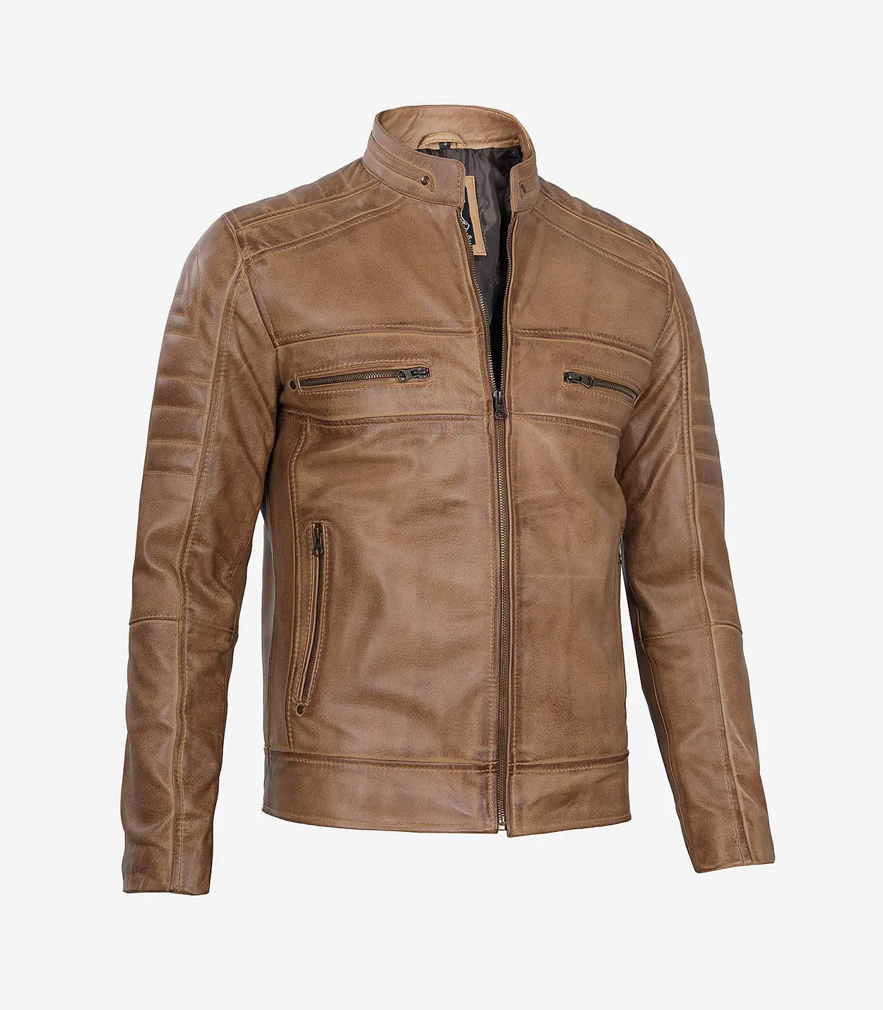 Men'S Cafe Racer Camel Brown Leather Jacket