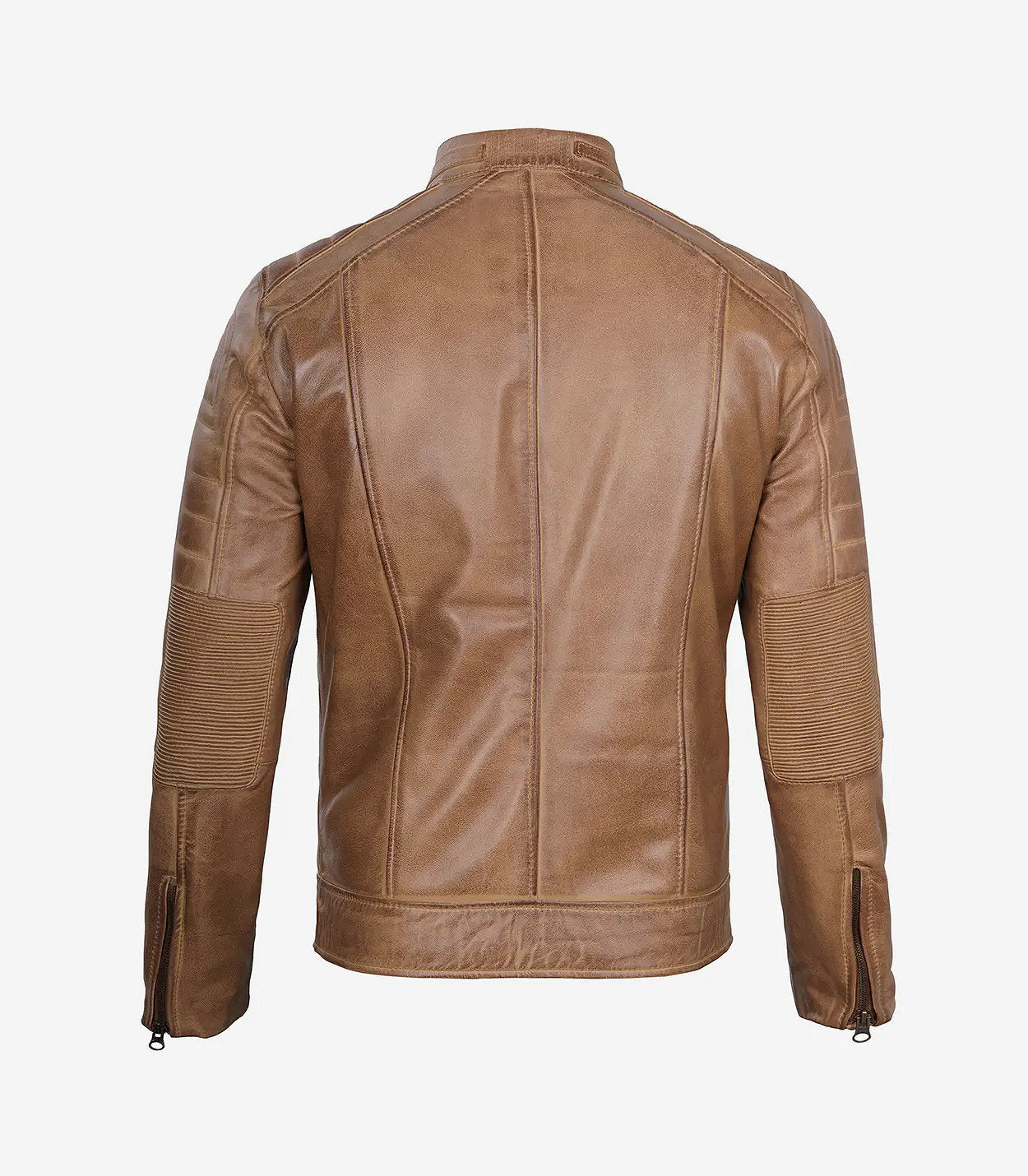 Men'S Cafe Racer Camel Brown Leather Jacket