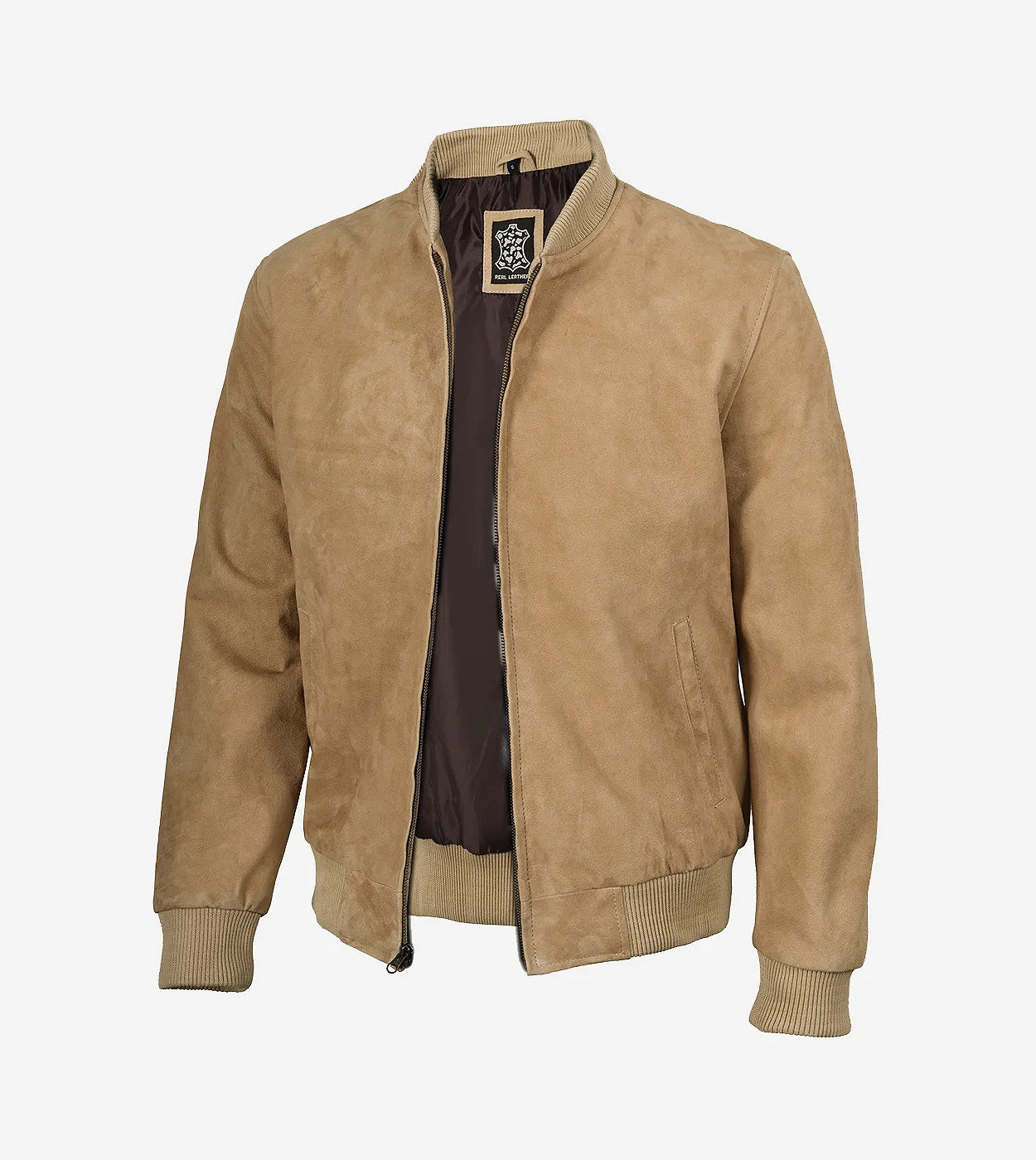 Men'S Camel Suede Bomber Jacket