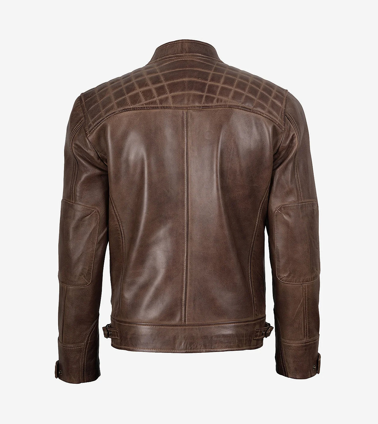 Men'S Chocolate Brown Biker Style Leather Jacket - Quilted Shoulders