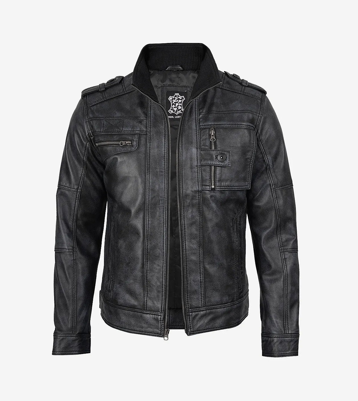 Men'S Classic Black Leather Biker Jacket