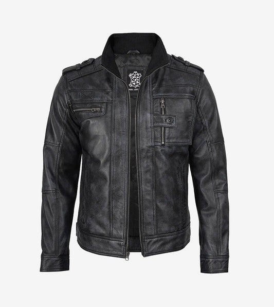 Men'S Classic Black Leather Biker Jacket