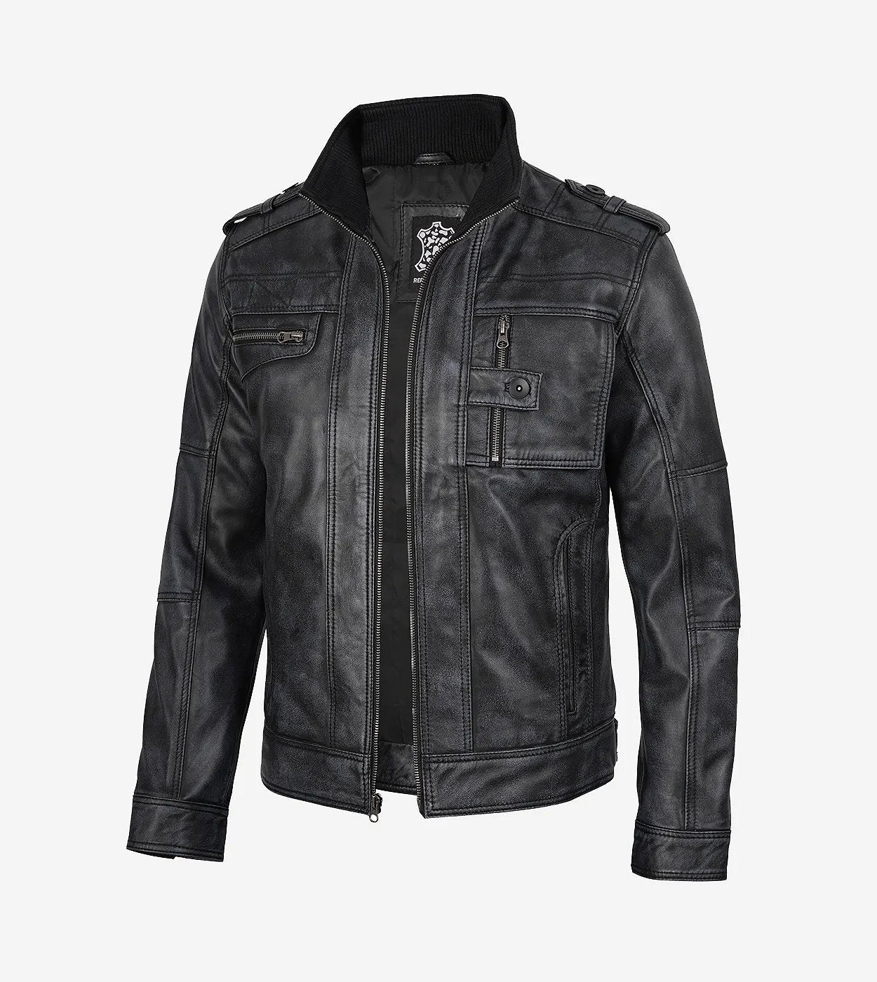 Men'S Classic Black Leather Biker Jacket