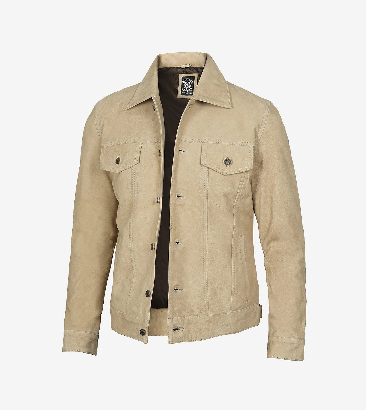 Men'S Classic Camel Suede Trucker Style Jacket