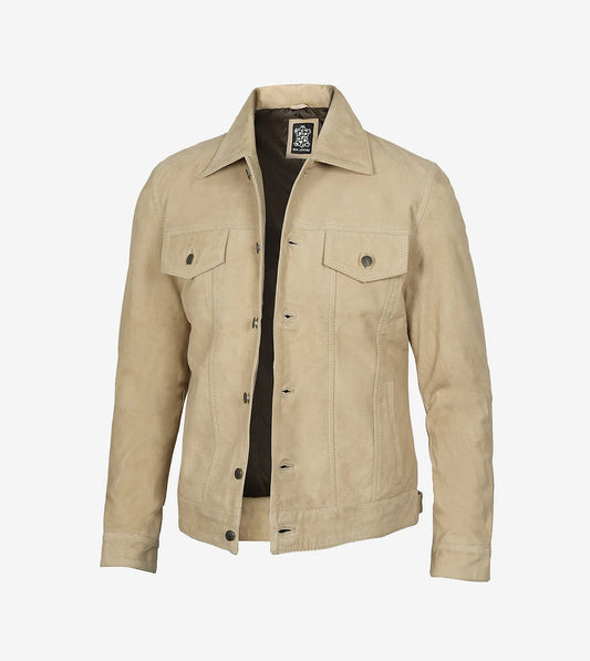 Men'S Classic Camel Suede Trucker Style Jacket