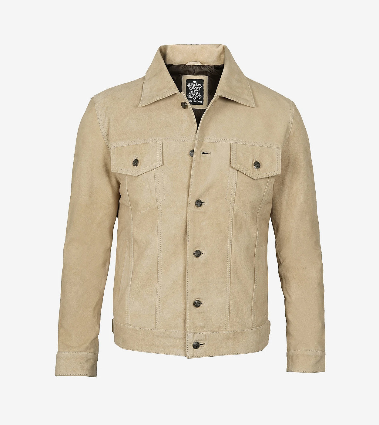 Men'S Classic Camel Suede Trucker Style Jacket