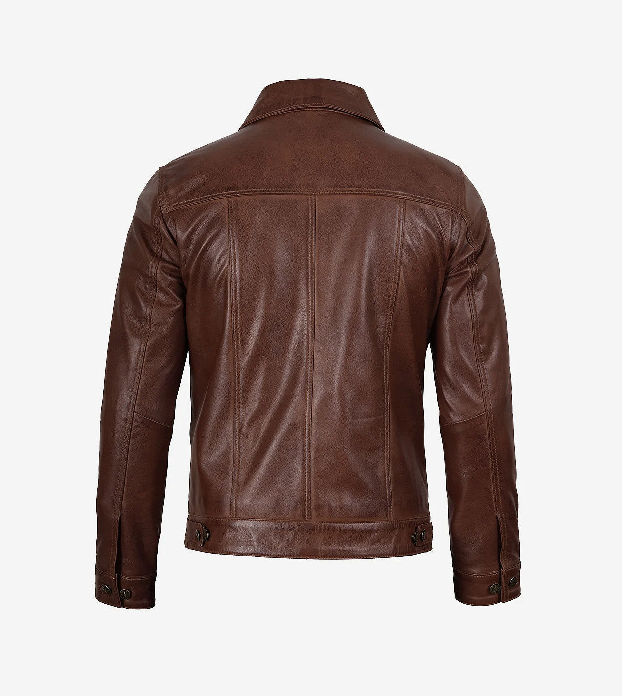 Men'S Cognac Trucker Leather Jacket - Classic Shirt Style