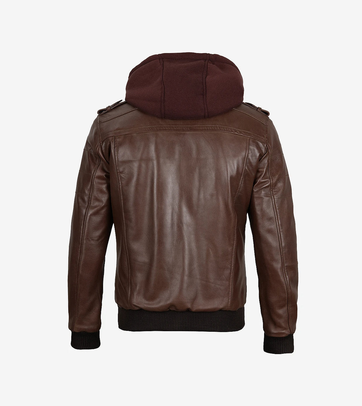 Men'S Dark Brown Bomber Leather Jacket With Removable Hood
