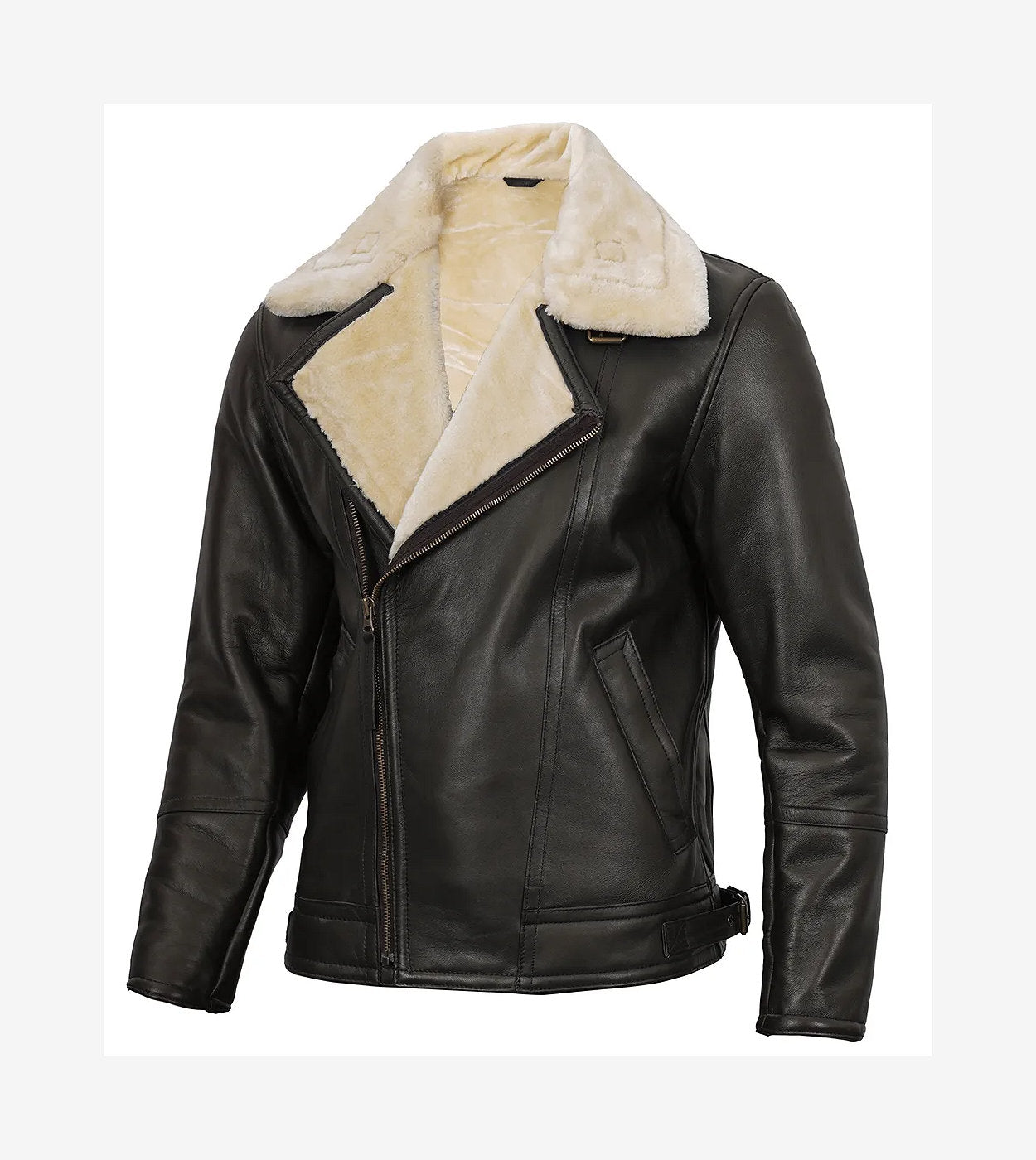 Men'S Dark Brown Shearling Moto Leather Jacket