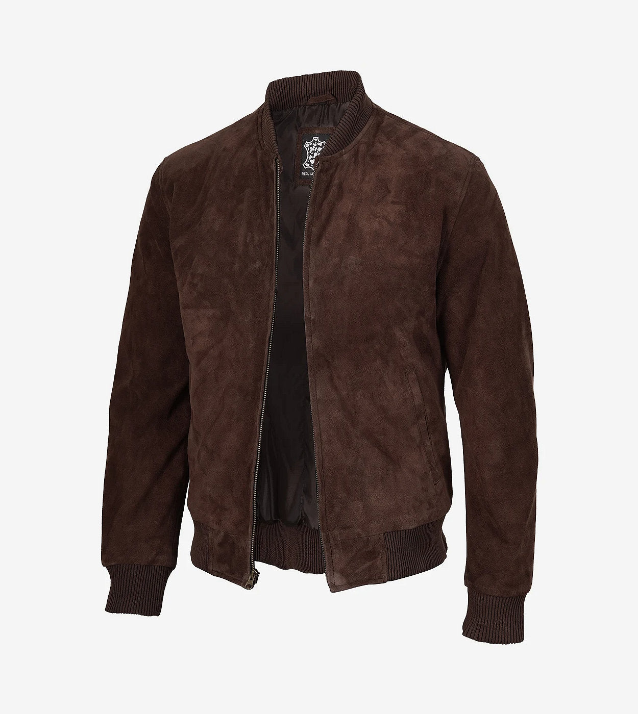 Men'S Dark Brown Suede Bomber Jacket