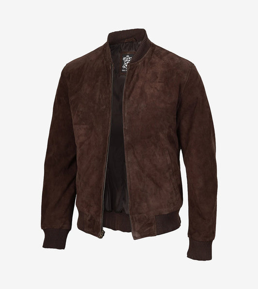 Men'S Dark Brown Suede Bomber Jacket
