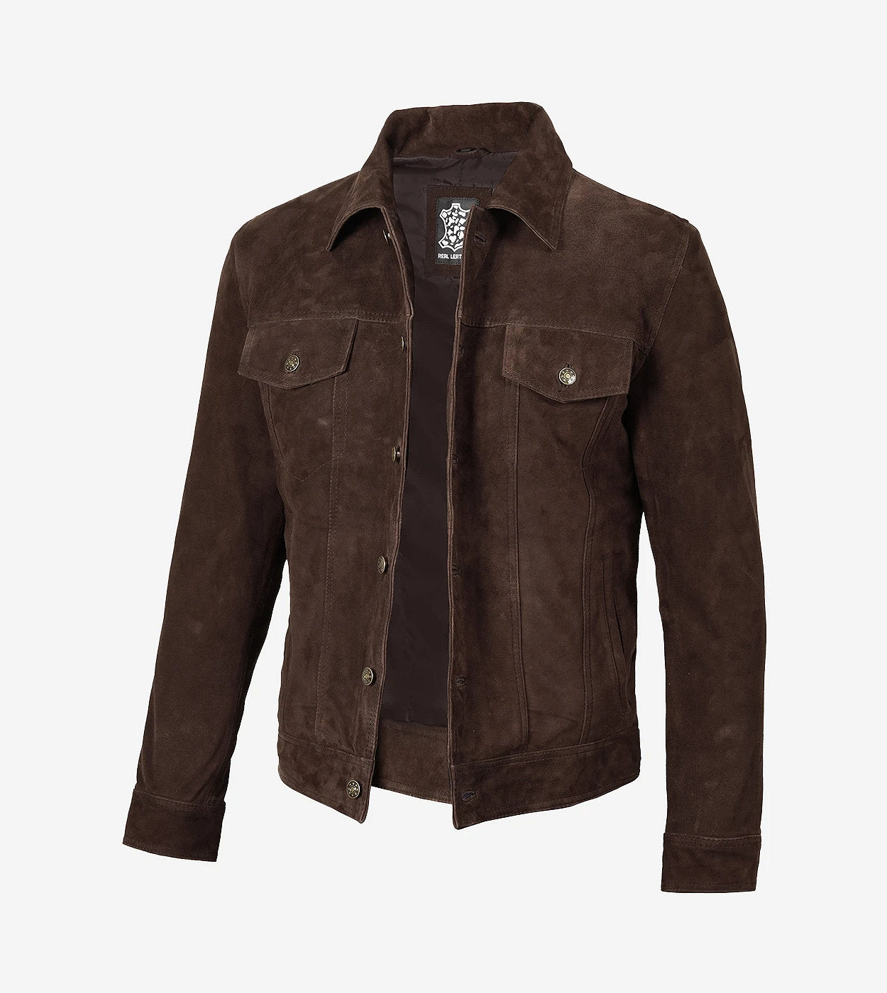 Men'S Dark Brown Trucker Suede Jacket