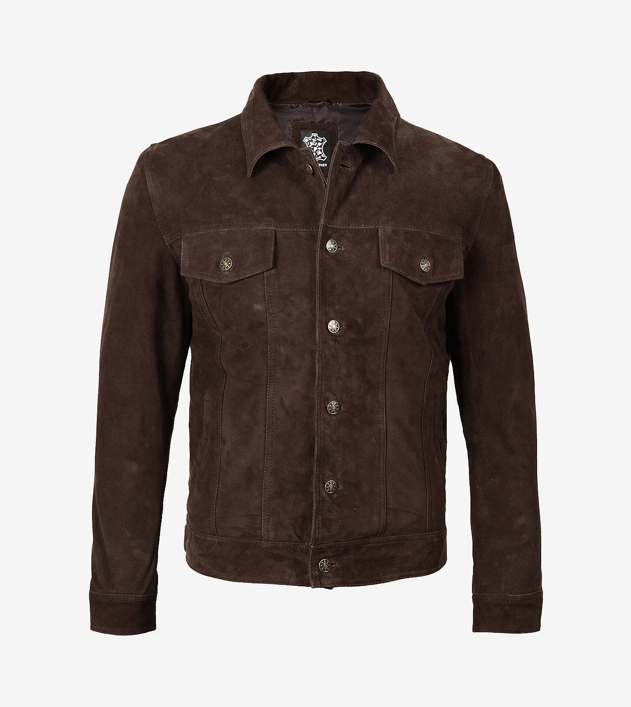 Men'S Dark Brown Trucker Suede Jacket