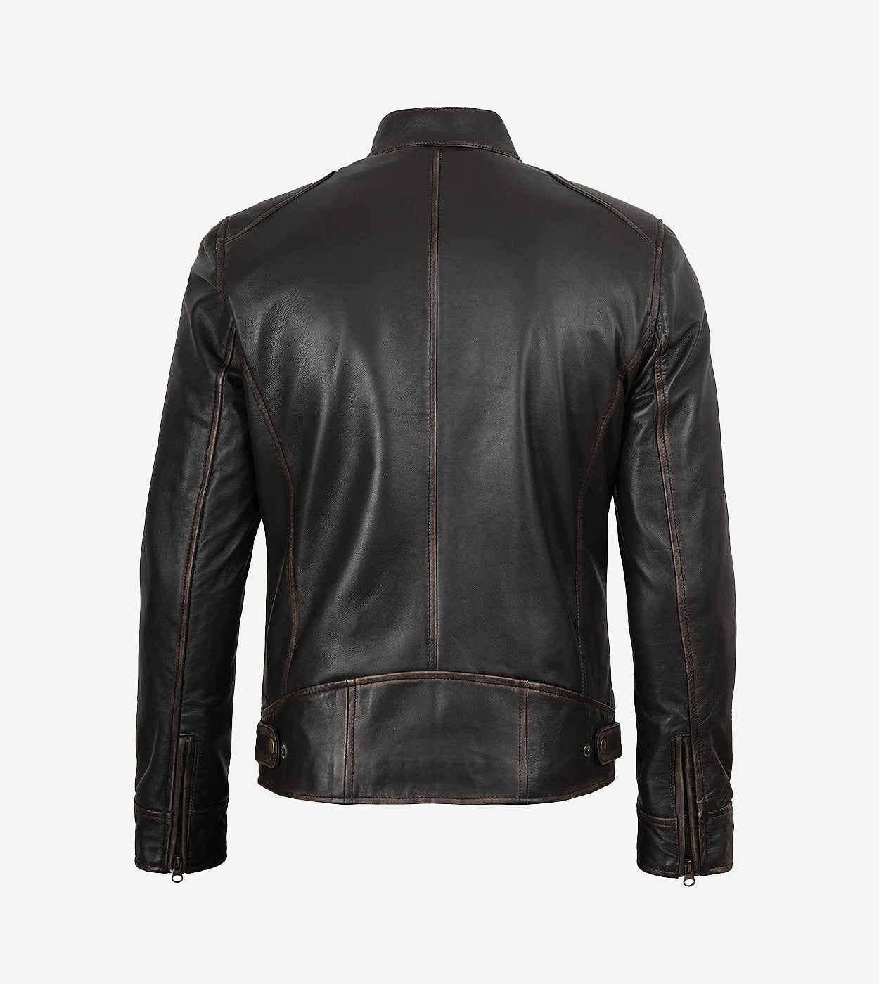 Men'S Distressed Brown Cafe Racer Leather Jacket