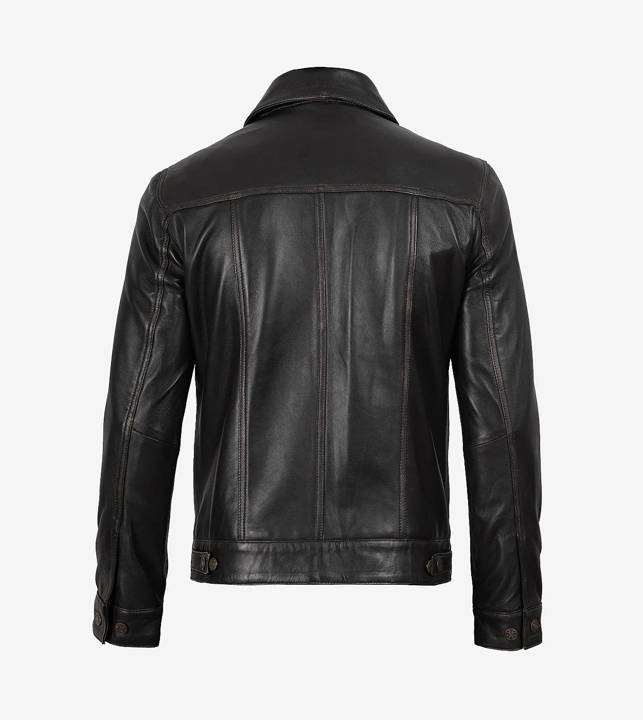 Men'S Distressed Brown Leather Trucker Jacket