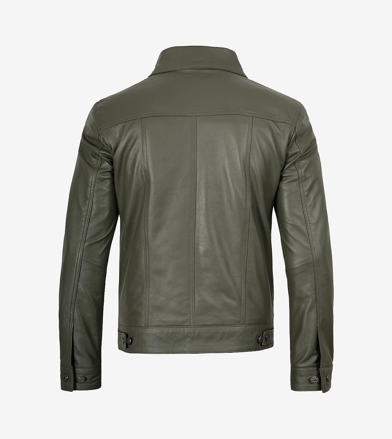 Men'S Four Pockets Olive Green Trucker Leather Jacket