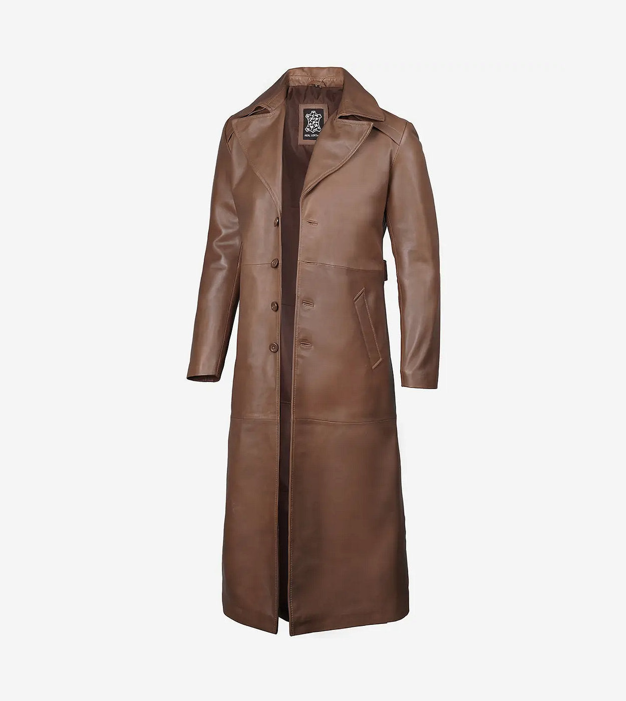 Men'S Full Length Brown Leather Coat - Duster Coat