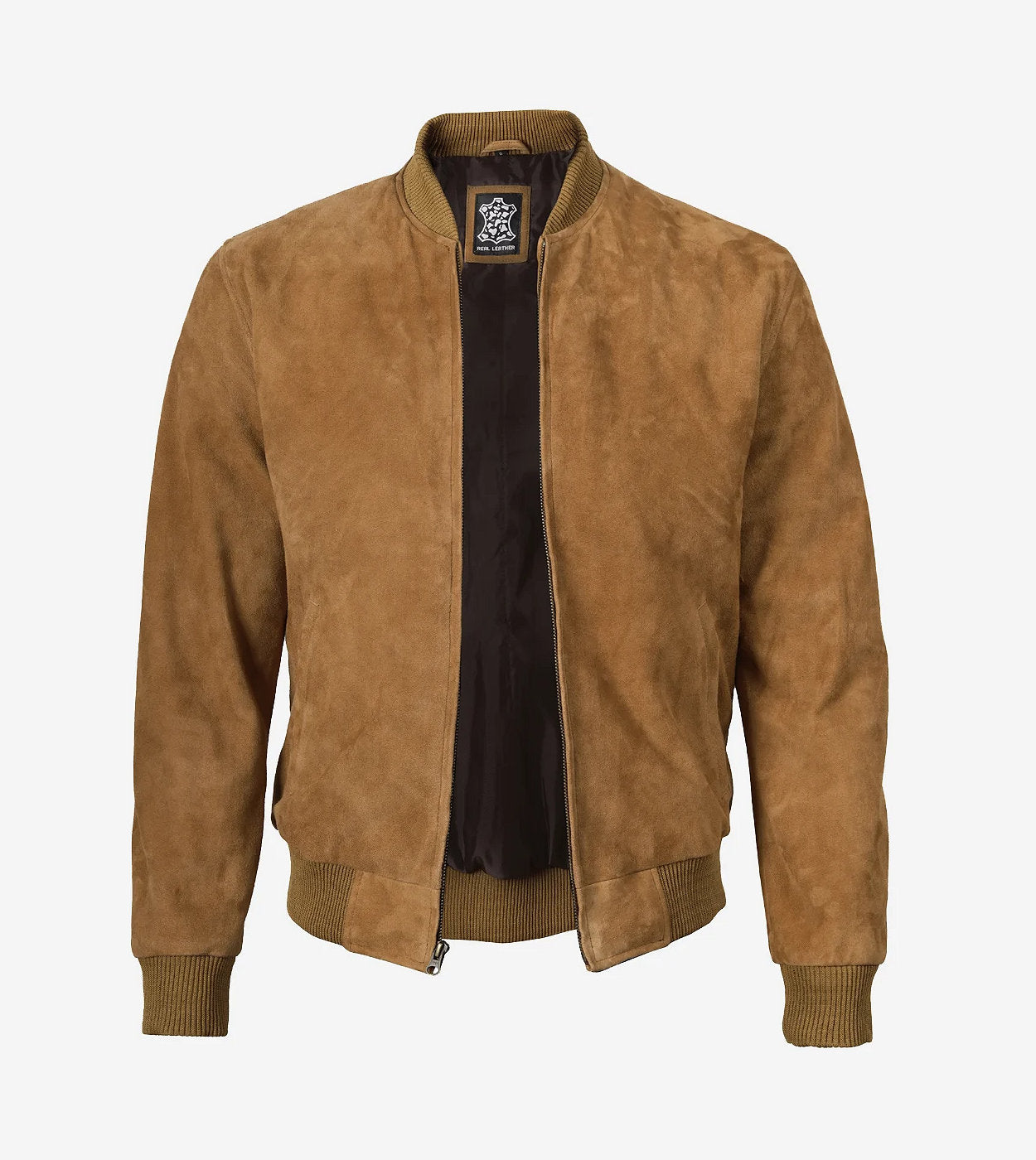 Men'S Light Brown Suede Bomber Jacket