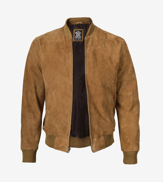 Men'S Light Brown Suede Bomber Jacket
