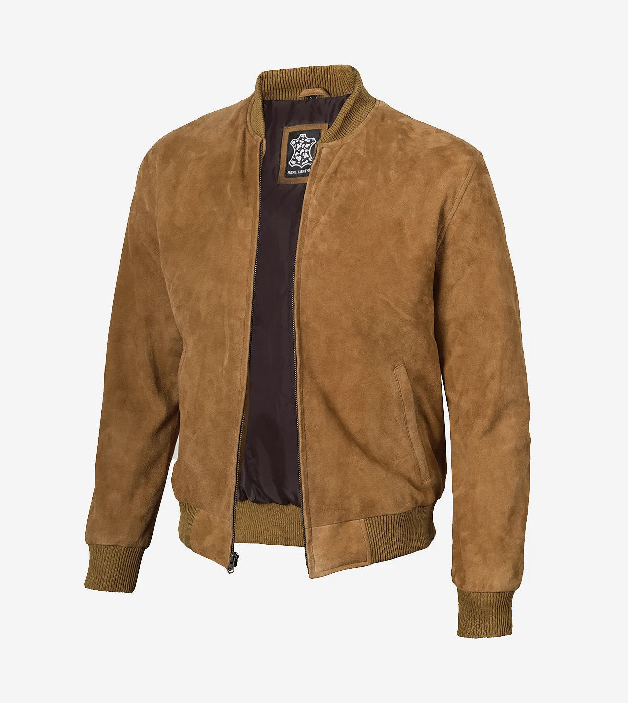 Men'S Light Brown Suede Bomber Jacket