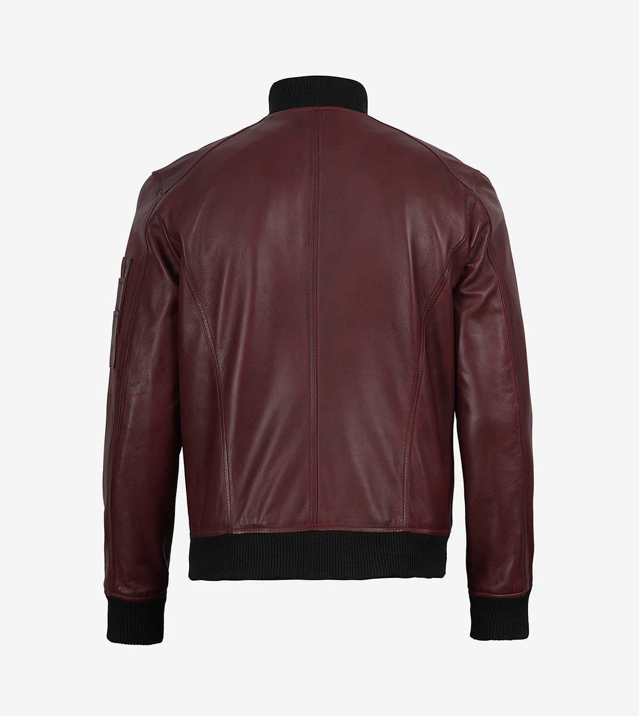 Men'S Maroon Waxed Real Leather Bomber Jacket