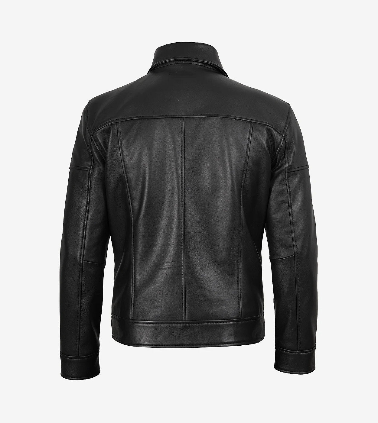 Men'S Neville Black Lambskin Leather Harrington Jacket