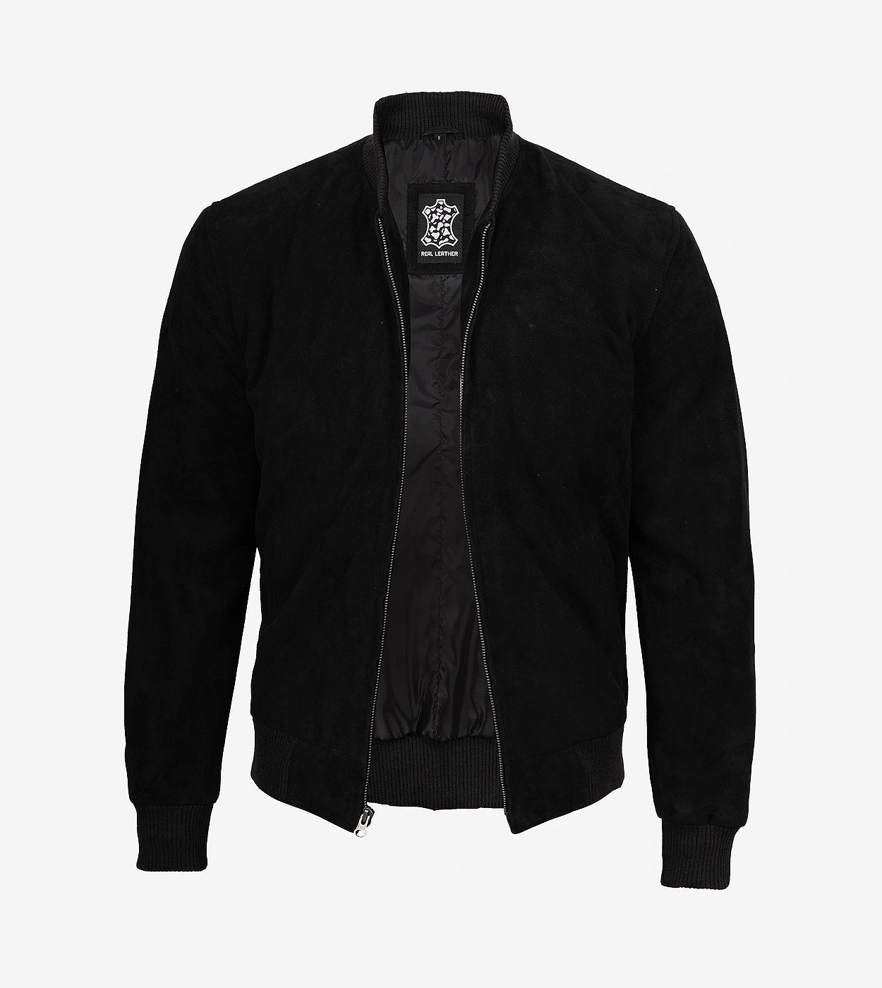 Men'S Premium Black Suede Bomber Jacket
