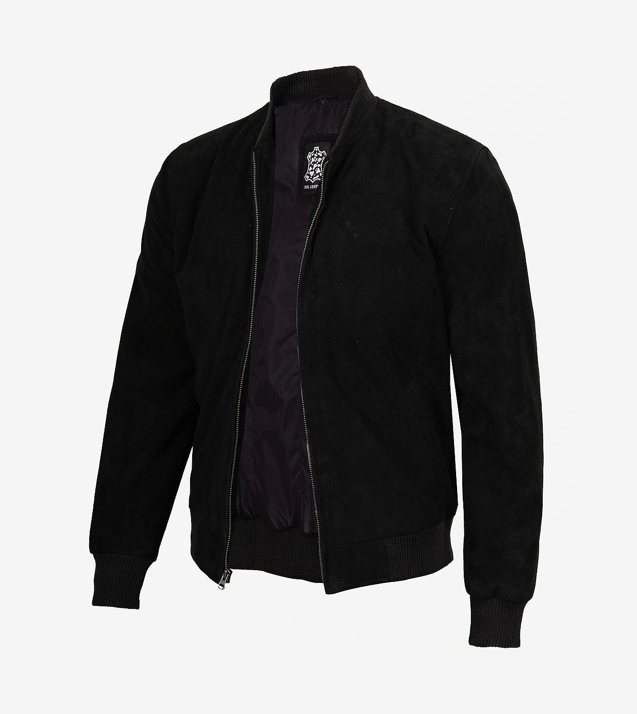Men'S Premium Black Suede Bomber Jacket