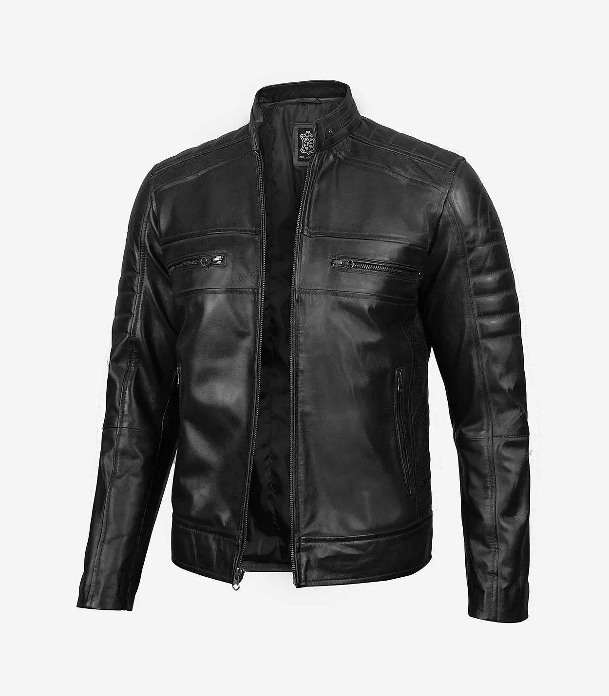 Men'S Real Lambskin Leather Black Biker Style Jacket