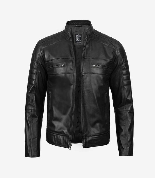 Men'S Real Lambskin Leather Black Biker Style Jacket