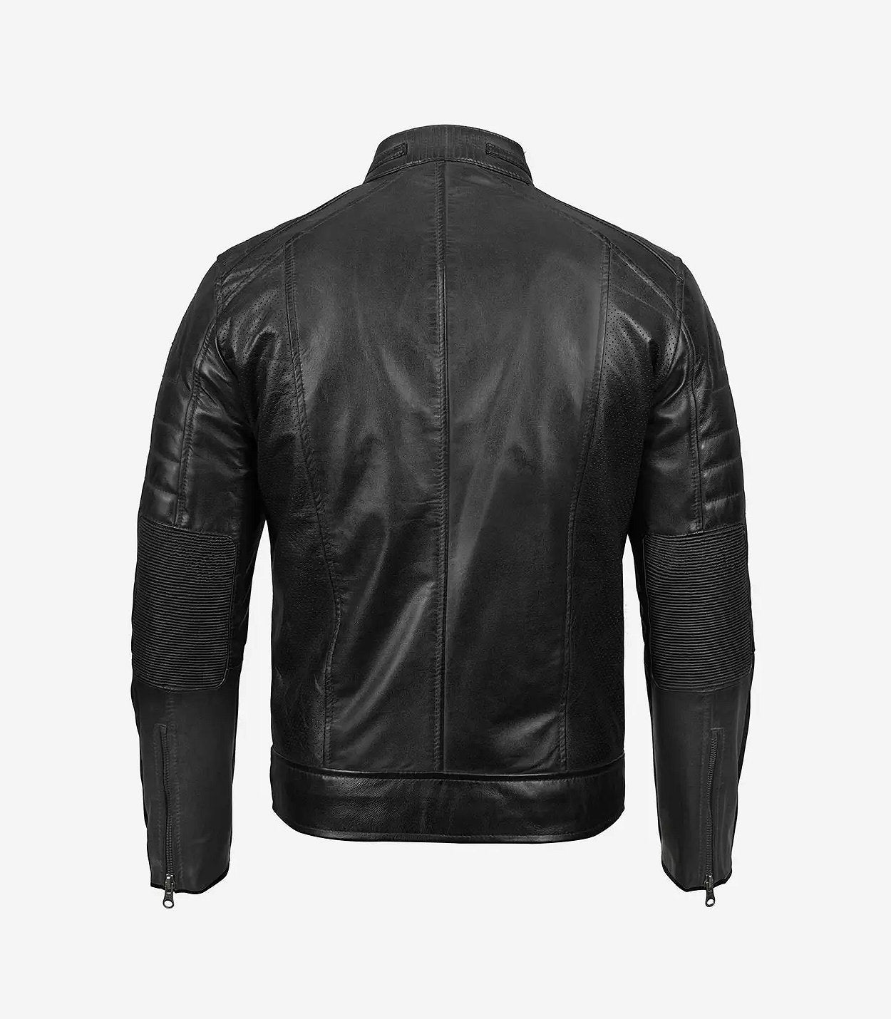Men'S Real Lambskin Leather Black Biker Style Jacket