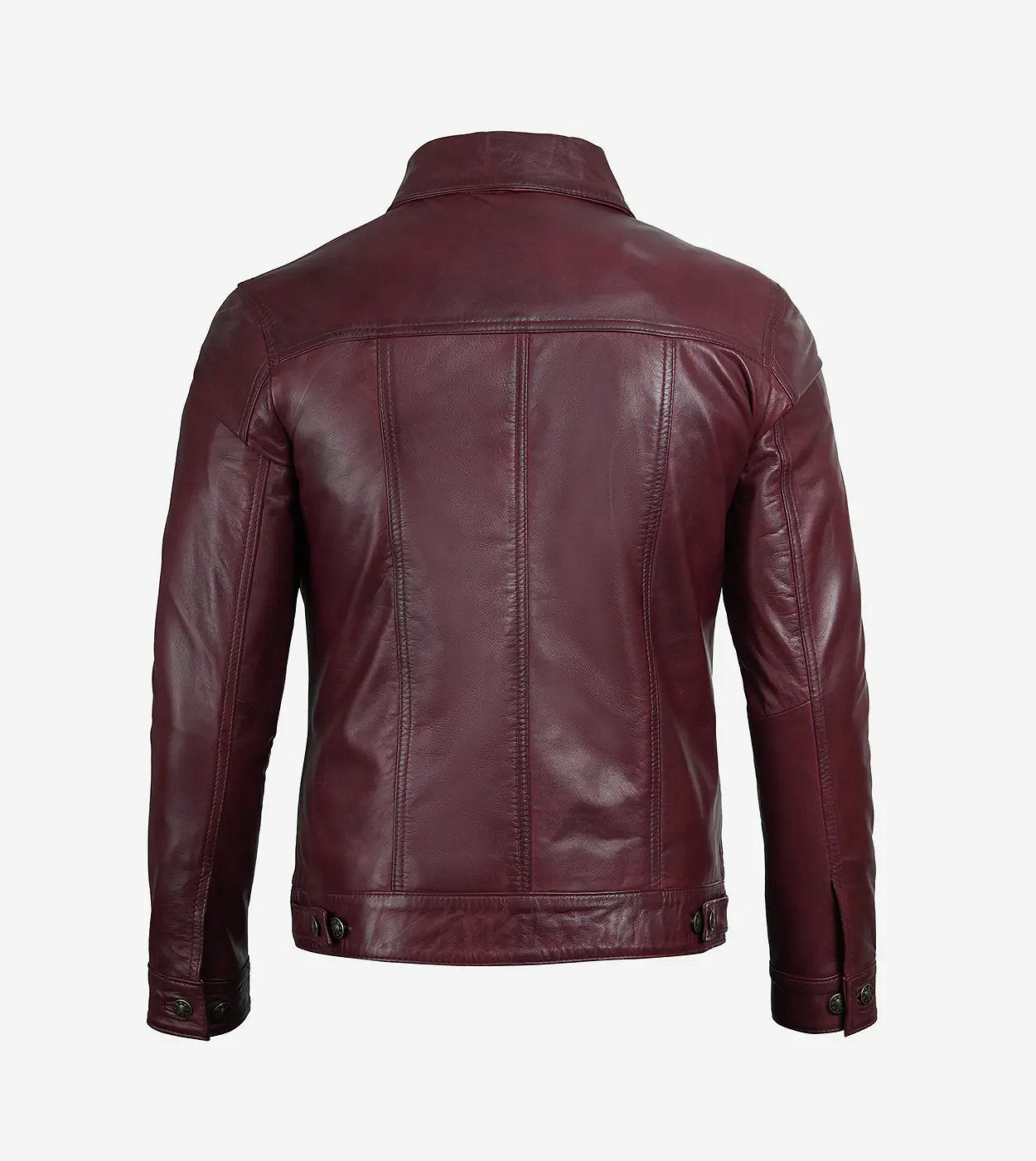 Men'S Real Lambskin Leather Burgundy Trucker Jacket