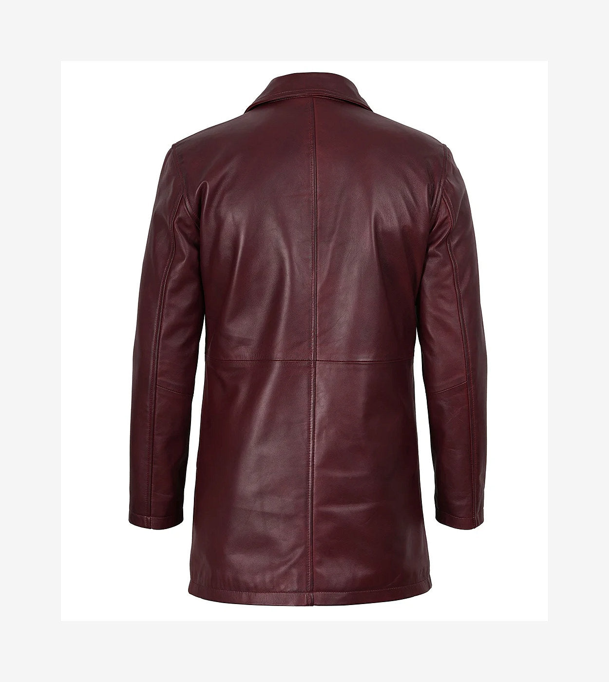 Men'S Real Leather 3/4 Length Burgundy Coat