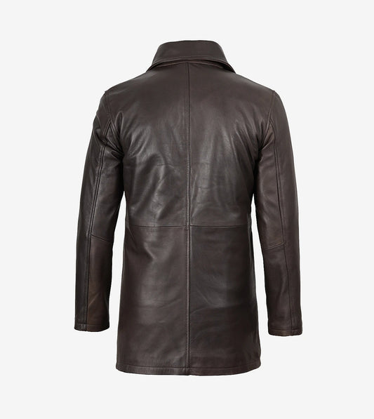 Men'S Real Leather 3/4 Length Distressed Brown Coat