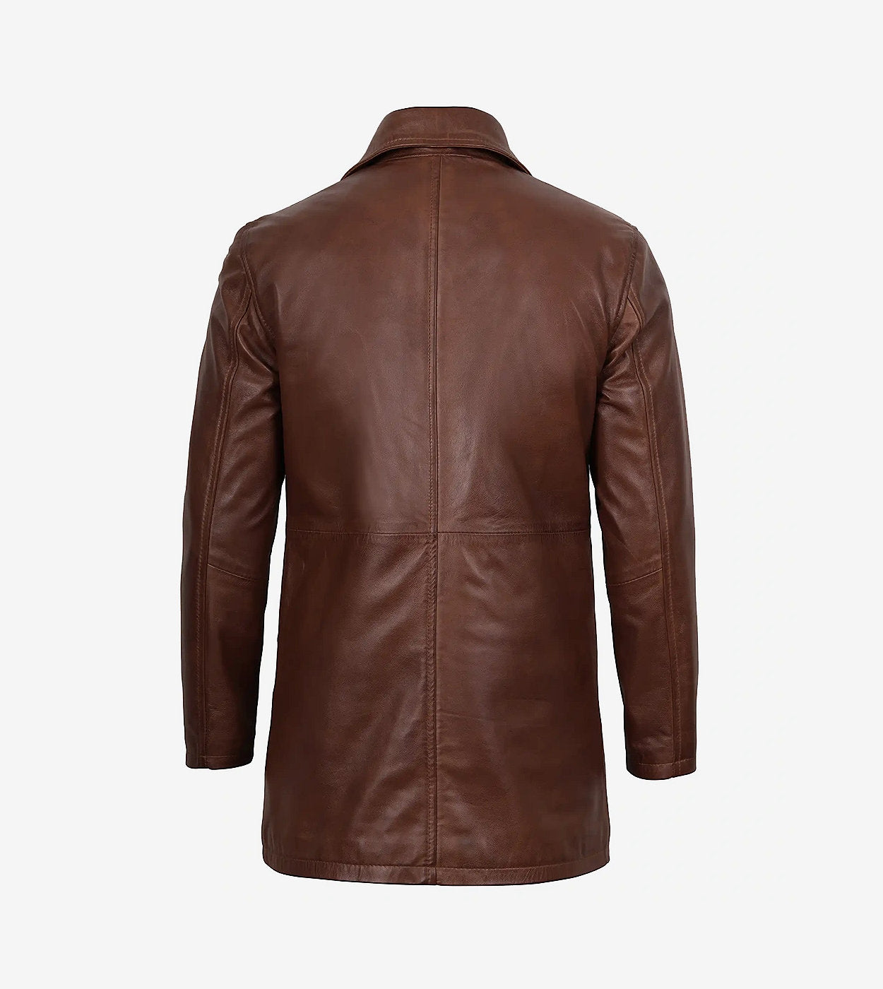 Men'S Real Leather Button Down Cognac Car Coat