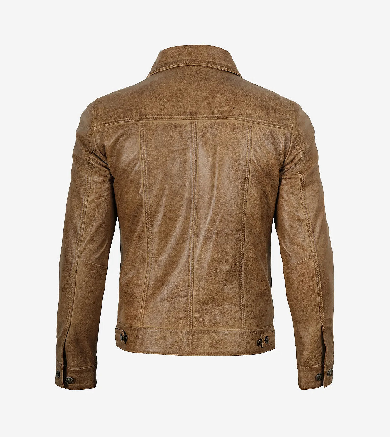 Men'S Real Leather Camel Brown Trucker Jacket