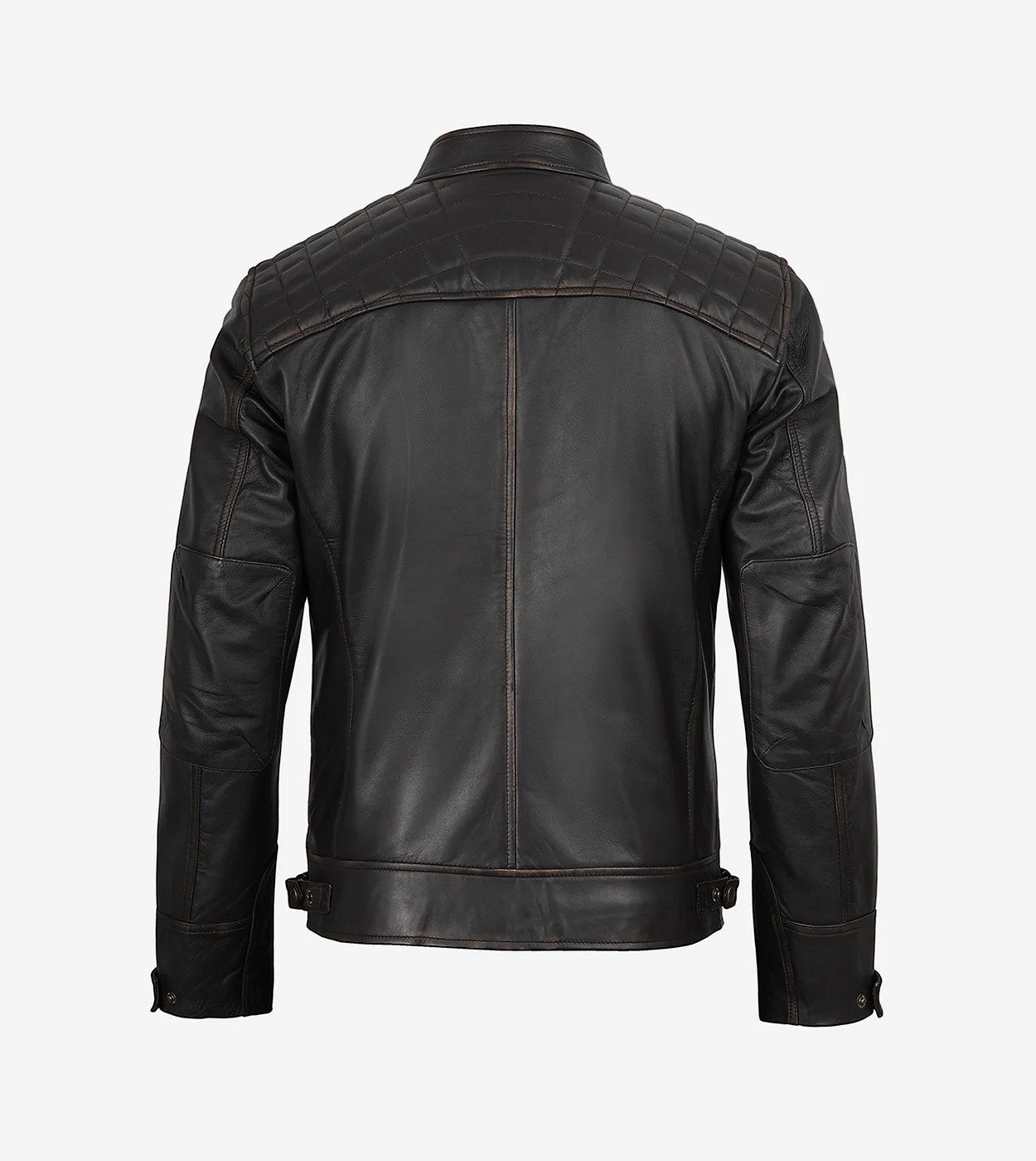 Men'S Real Leather Distressed Brown Biker Style Jacket - Quilted Shoulder