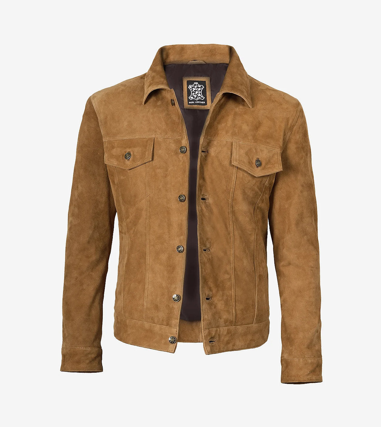 Men'S Real Tan Suede Trucker Jacket