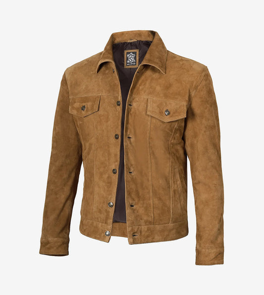 Men'S Real Tan Suede Trucker Jacket