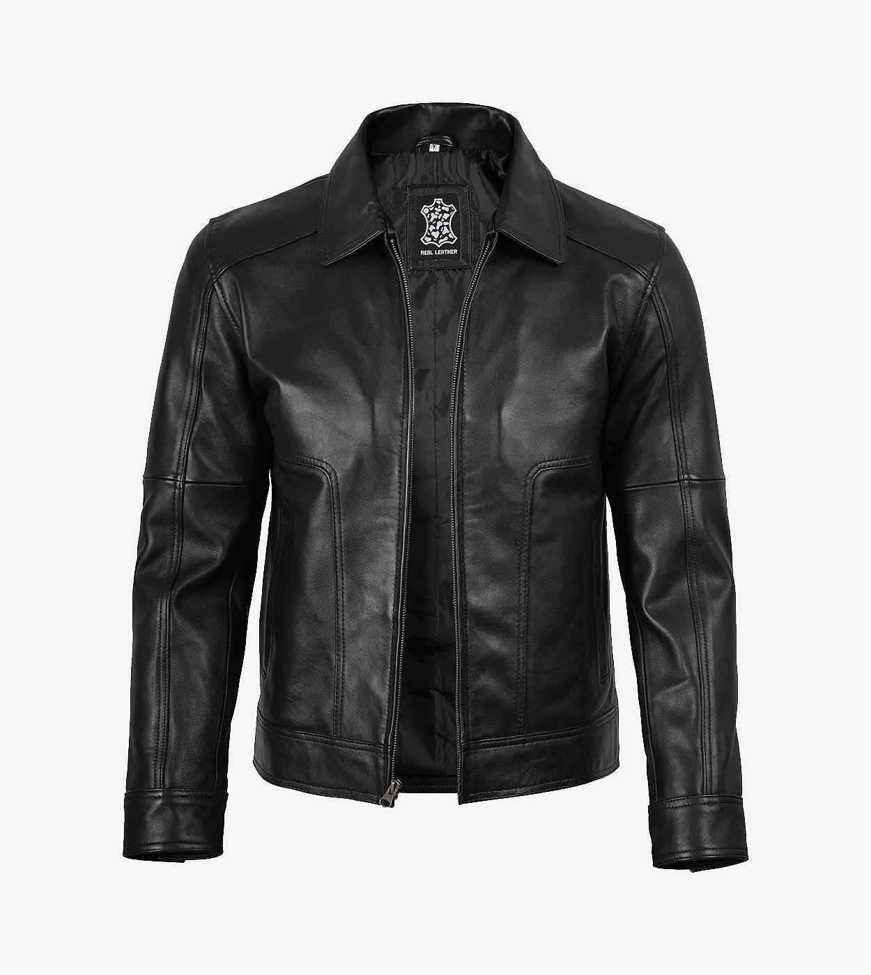 Men'S Shirt Collar Classic Black Leather Jacket