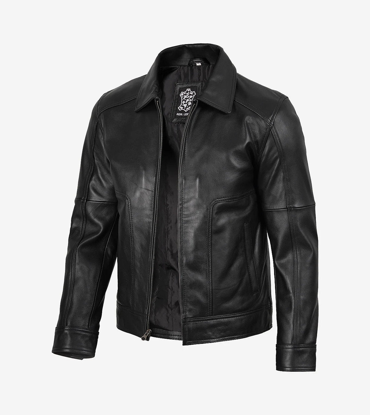 Men'S Shirt Collar Classic Black Leather Jacket