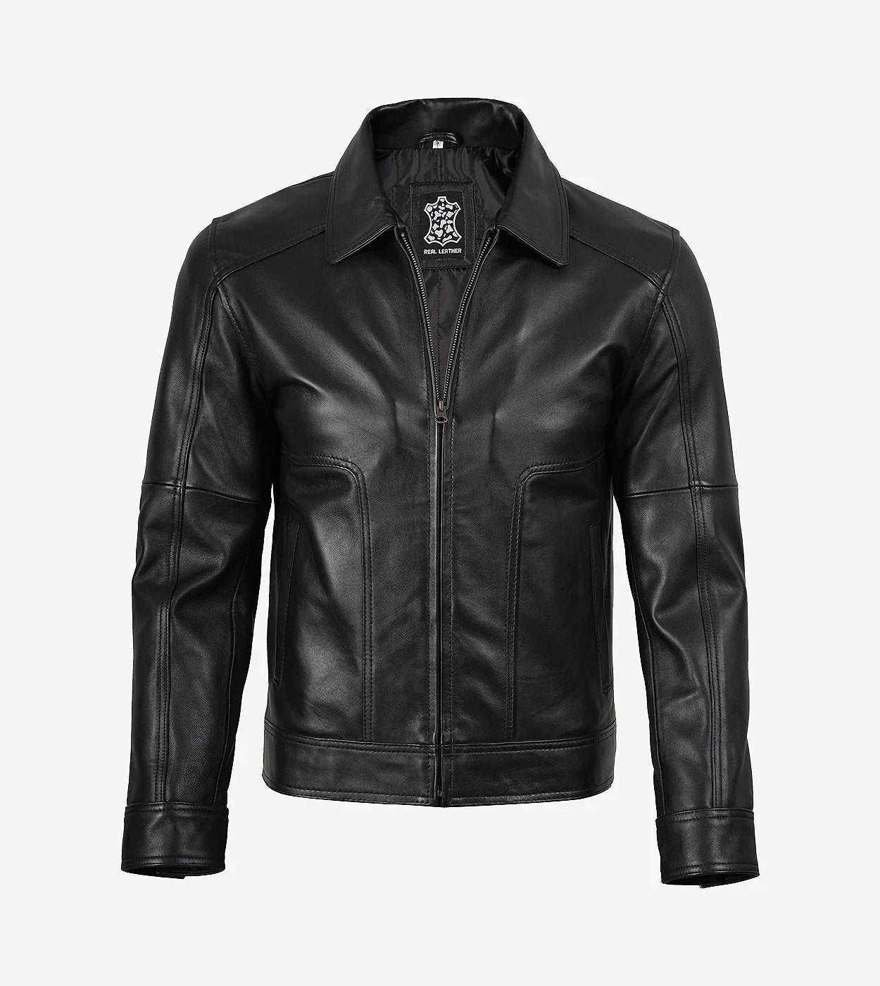 Men'S Shirt Collar Classic Black Leather Jacket