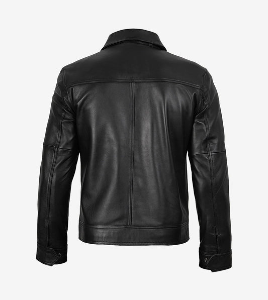 Men'S Shirt Collar Classic Black Leather Jacket