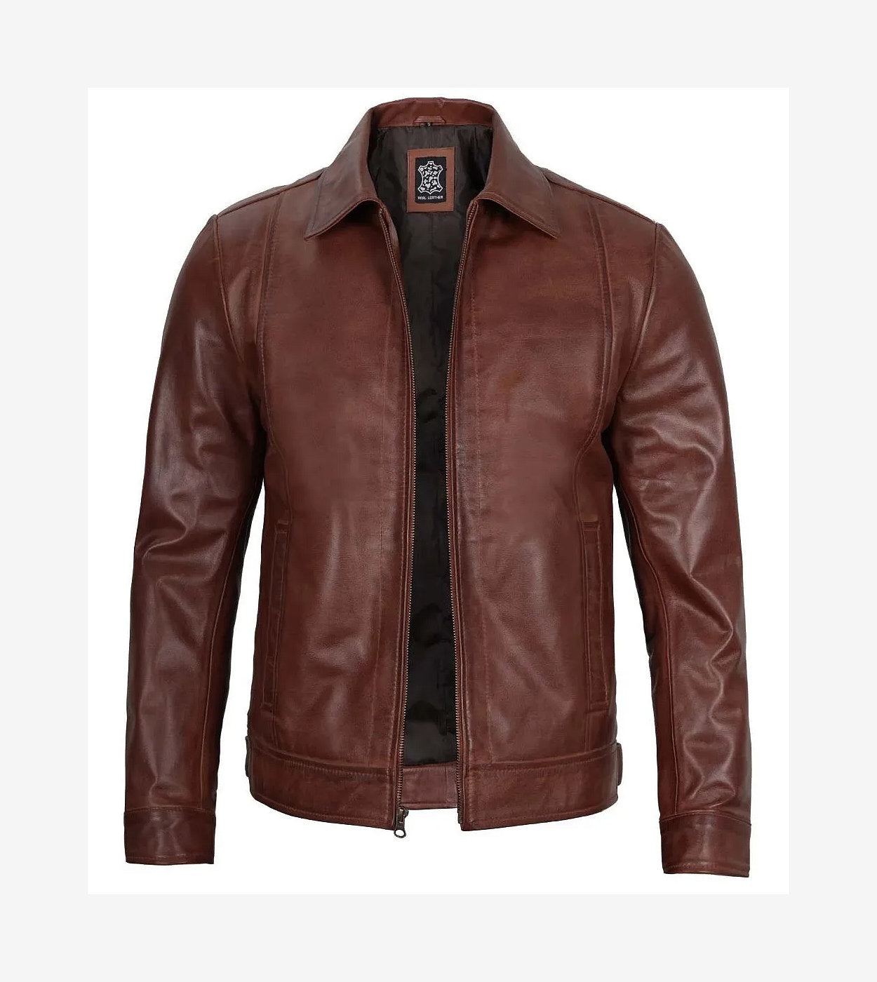 Men'S Tall Harrington Brown Leather Jacket