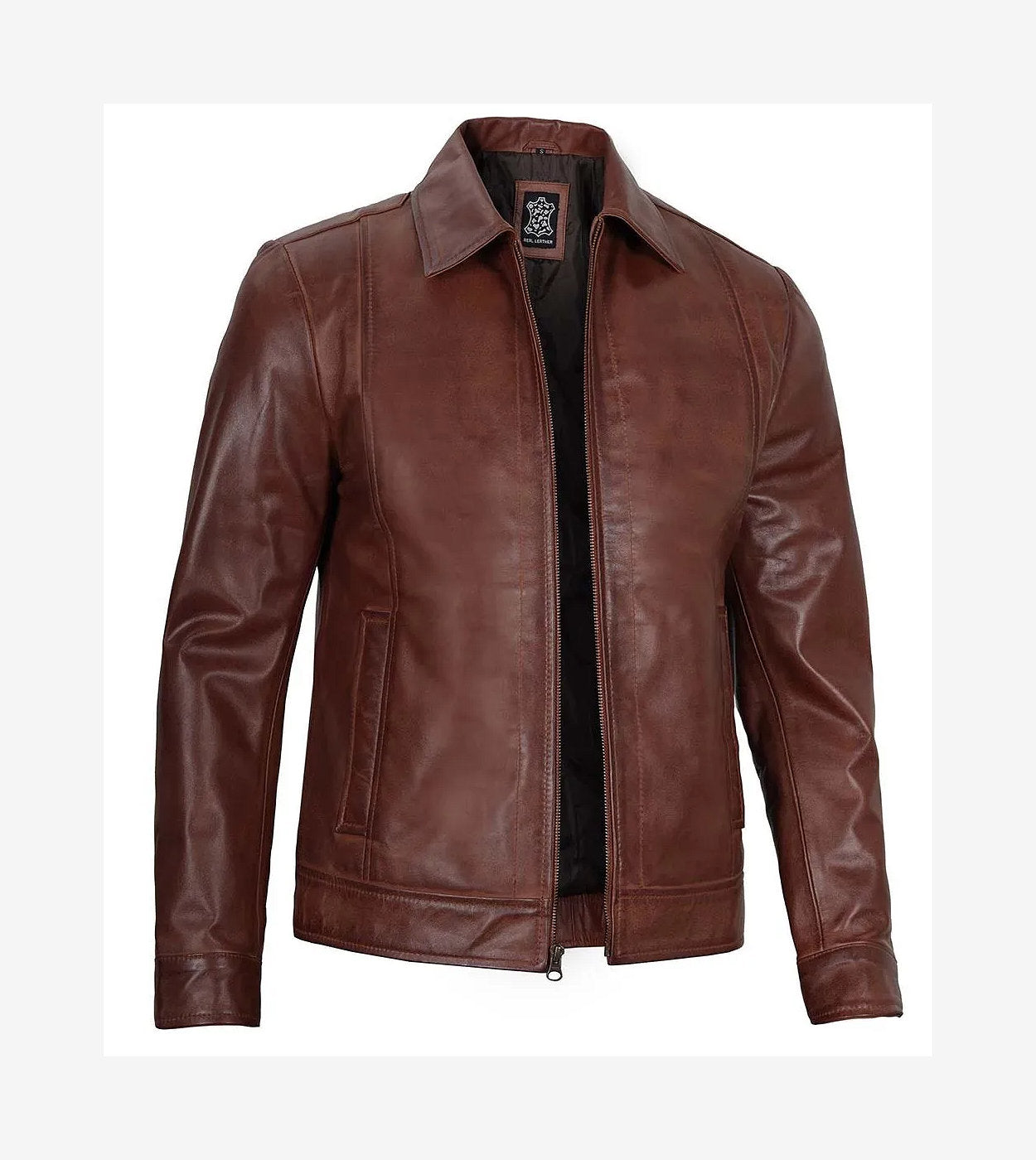 Men'S Tall Harrington Brown Leather Jacket