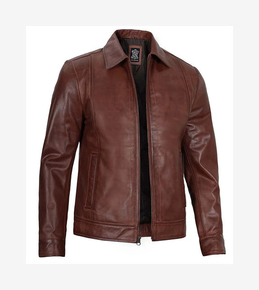 Men'S Tall Harrington Brown Leather Jacket