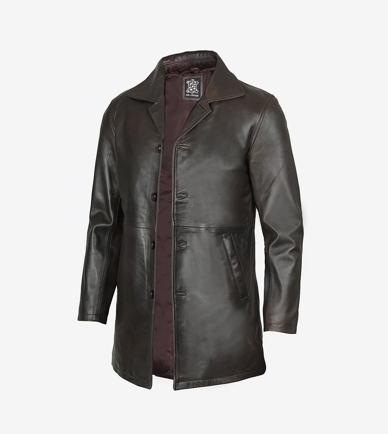 Men'S Tall Vintage Dark Brown 3/4 Length Leather Coat