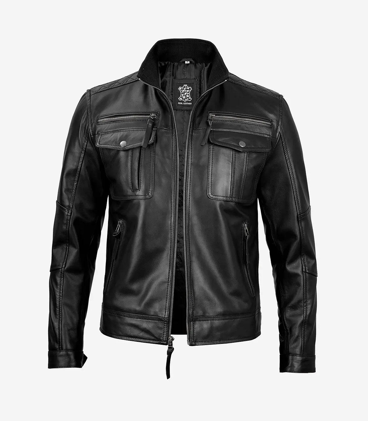 Men'S Top Notch Black Cafe Racer Leather Jacket