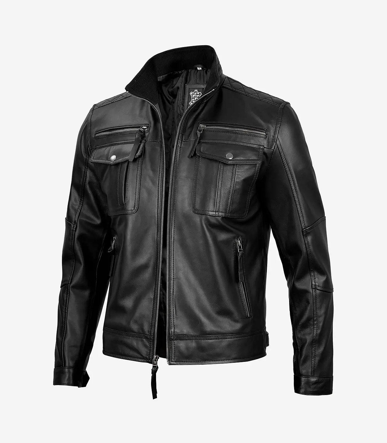 Men'S Top Notch Black Cafe Racer Leather Jacket