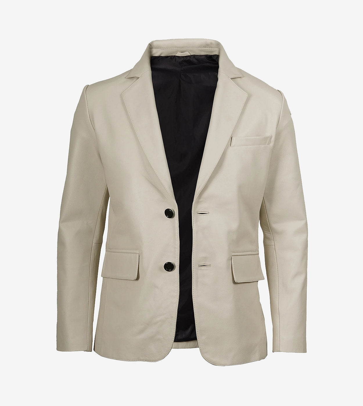 Men'S Two Button Notch Lapel Off White Leather Blazer